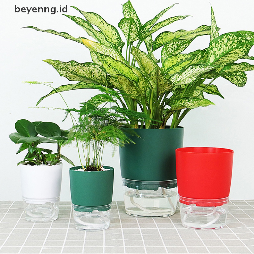 Beyen 1Pc Pot Tanaman Self Watering Plastik Bening Double-Layer Penyimpanan Air Pot Bunga ID