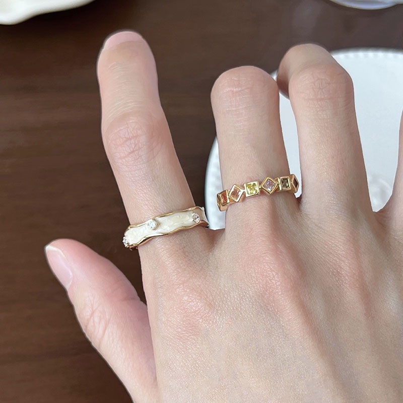 Cincin Bukaan Geometris Bunga Berlian Imitasi Mutiara Alloy Korea Untuk Anak Perempuan