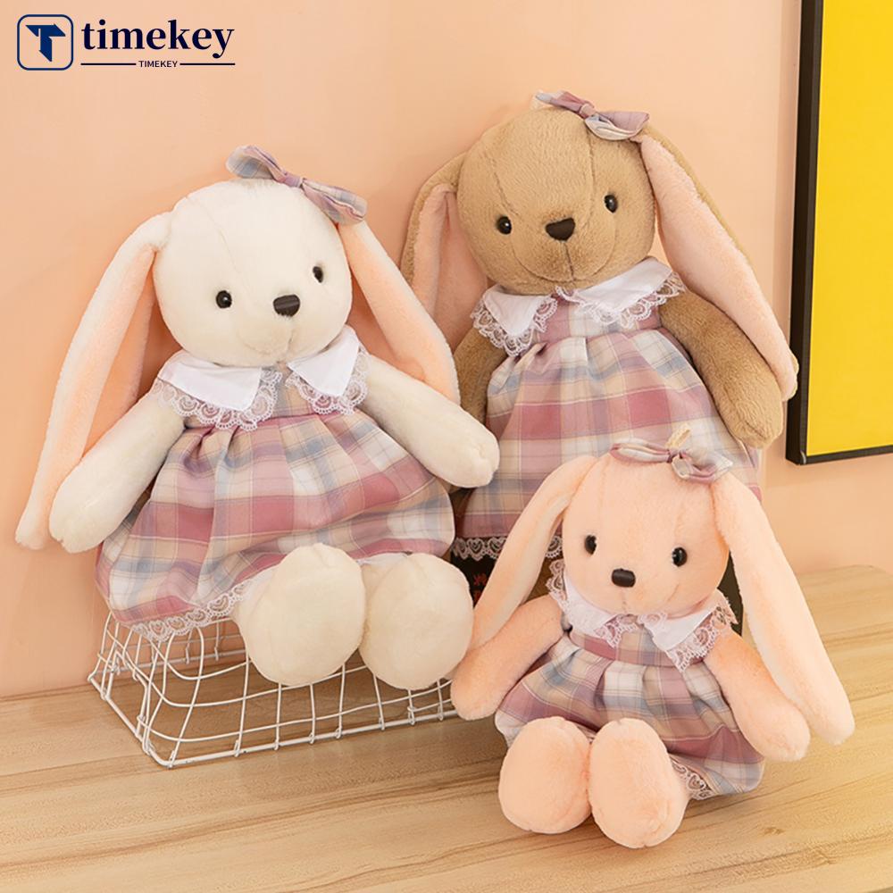 Timekey 35 cm Kelinci Lucu Mainan Mewah in Plaid Dress Panjang Telinga Boneka Lembut Bunny Doll Mainan Tidur Anak Perempuan Anak Bayi Plush Animal Mainan Ulang Tahun A7U2