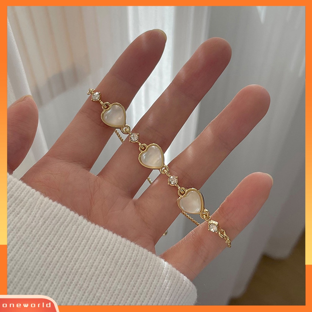[ONE] Wanita Gelang Shiny Faux Cat Eye Stone Adjustable Golden Elegan Tiga Cinta Hati Pesona Wanita Bangle Fashion Perhiasan