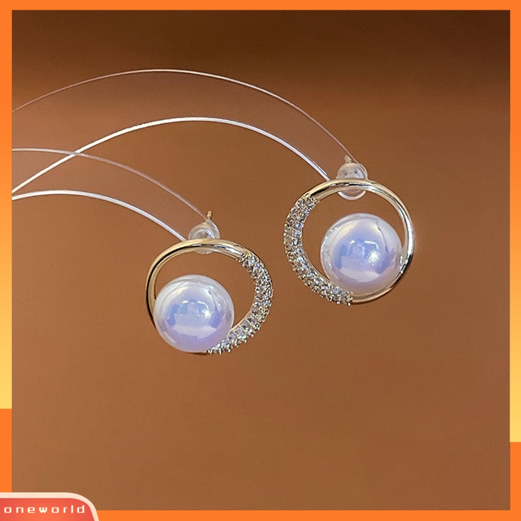 [EONE] 1pasang Anting Hoop Glitter Bulat Telinga Dekorasi Temperamen Elegan Mutiara Imitasi Berlian Imitasi Ear Studs Untuk Perjamuan