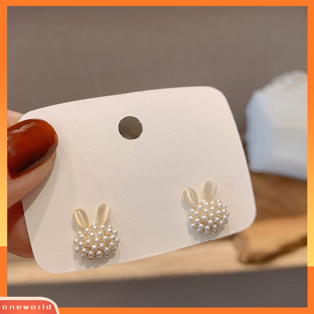 [EONE] 1pasang Ear Studs Faux Opal Temperamen Elegan Lucu Berkilau Tinggi Mutiara Imitasi Kelinci Bunny Wanita Anting Perhiasan Fashion
