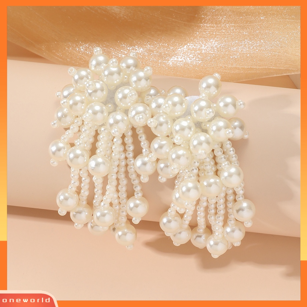 [EONE] 1pasang Anting Menjuntai Kepribadian Berlebihan Multi-layer Berlapis Mutiara Imitasi Ear Stud Anting Rumbai Aksesoris Fashion