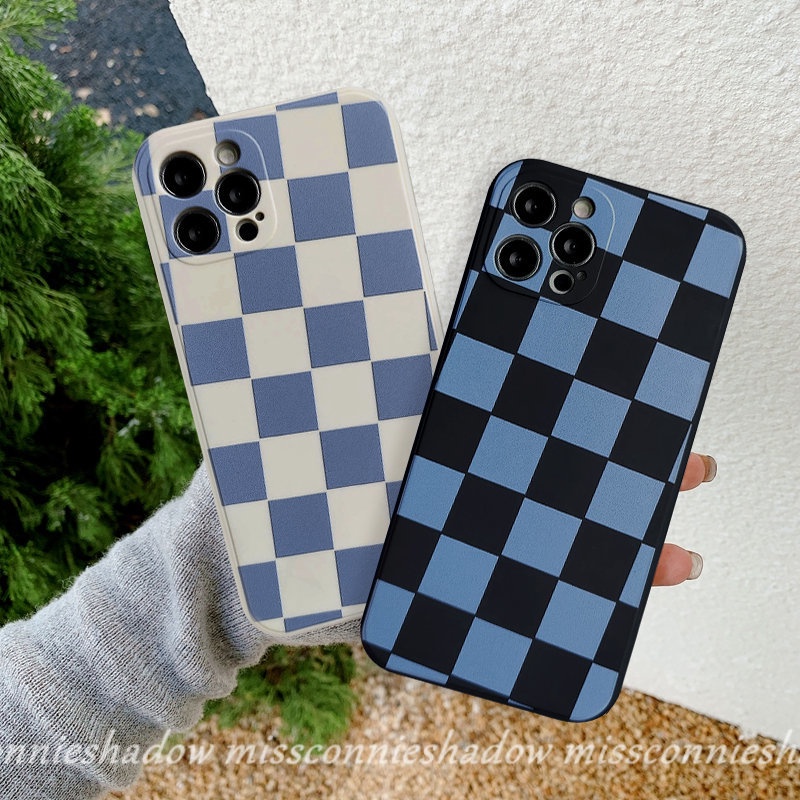 Infinix Hot 10Lite 11s 20s 11 9 8 12 12i 20 10t 10s Smart 5 4 6 Plus Hot9 10 12 11 Play Note 11 12pro 12 G96 8 12 2023 Fashion Couples Blue Chessboard Silicon Soft TPU Belakang Sarung