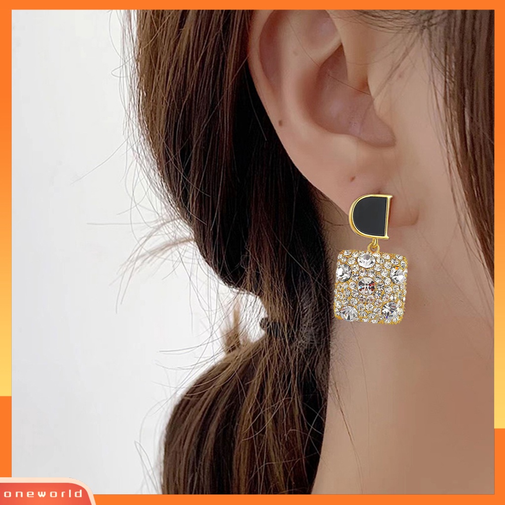 [EONE] 1pasang Anting Pejantan Hitam D Geometris Elegan Retro Mewah Hypoallergenic Berlian Imitasi Square Menjuntai Earrings Fashion Perhiasan