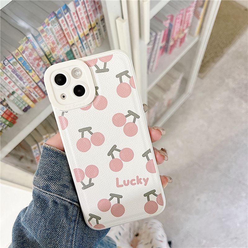 Leather Nice Pink Cherry Soft Silicon Case HP iP iPhone 7 8 14 + Plus SE 2020 X XS XR Max 11 12 13 Pro Max New FTD Casing Apple