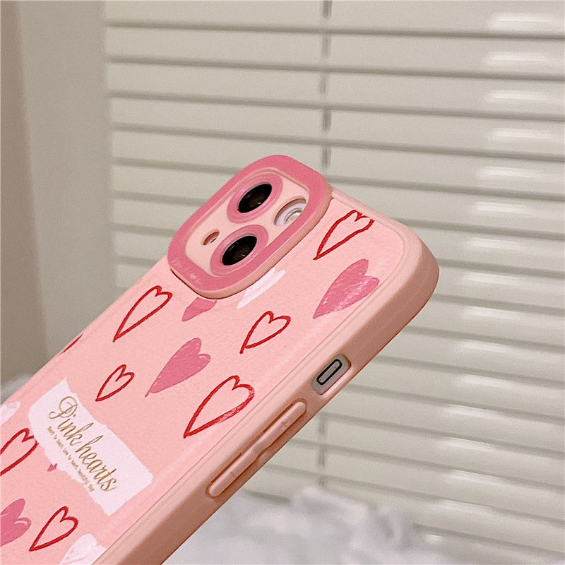 Leather Pink Love Soft Silicon Case HP iP iPhone 7 8 14 + Plus SE 2020 X XS XR Max 11 12 13 Pro Max FTD Casing Apple