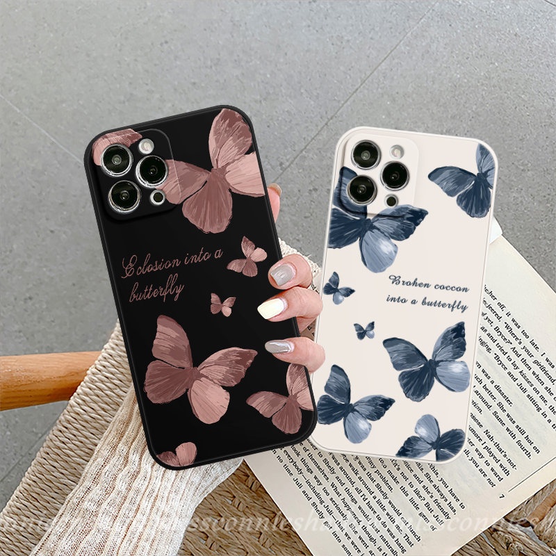 Case Motif Samping Oppo A7 A16 A15 A12 A96 A17 A57 A95 A76 A94 Reno 8T 8 7 6 5F 5 A5s A3s A54 A9 A78 A55 A53 A31 A5 A52 A16E A1K A16K A36 A74 Retro Butterfly Tepi Lurus Sarung Soft Cover