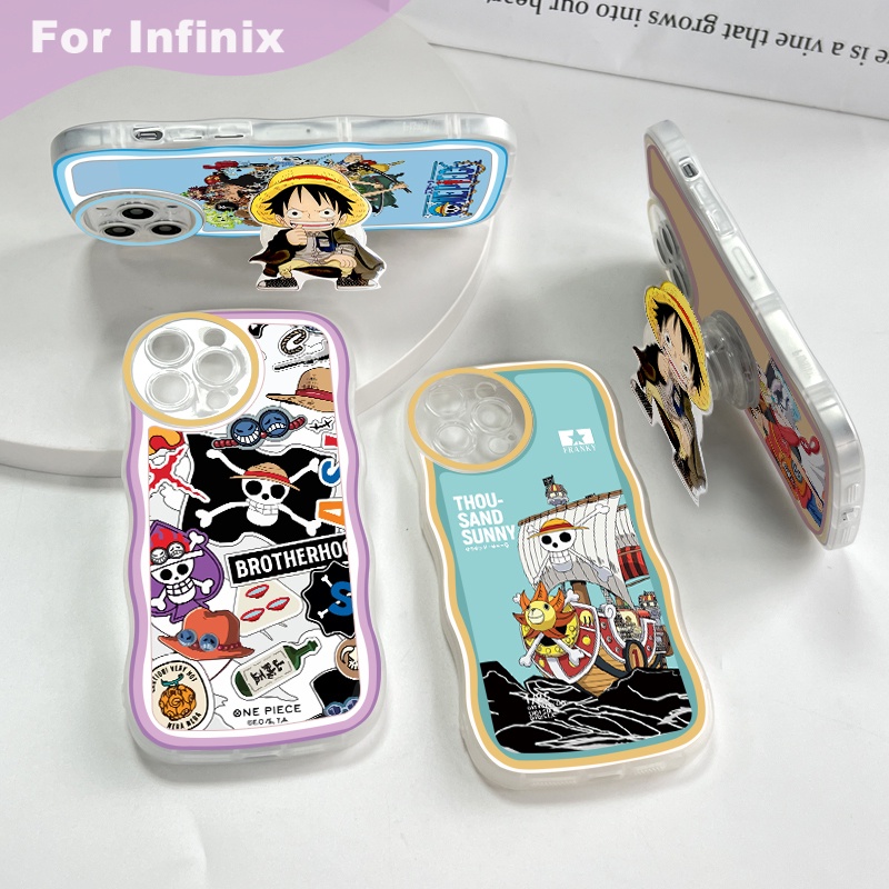 Casing Ponsel Untuk Infinix Hot 10 10 Play 9 9Play 8 8Pro Phone Case Fashion Soft Wavy Cartoon Anime Luffy Free Bracket Shockproof Cellphone Full Cover Camera Protection