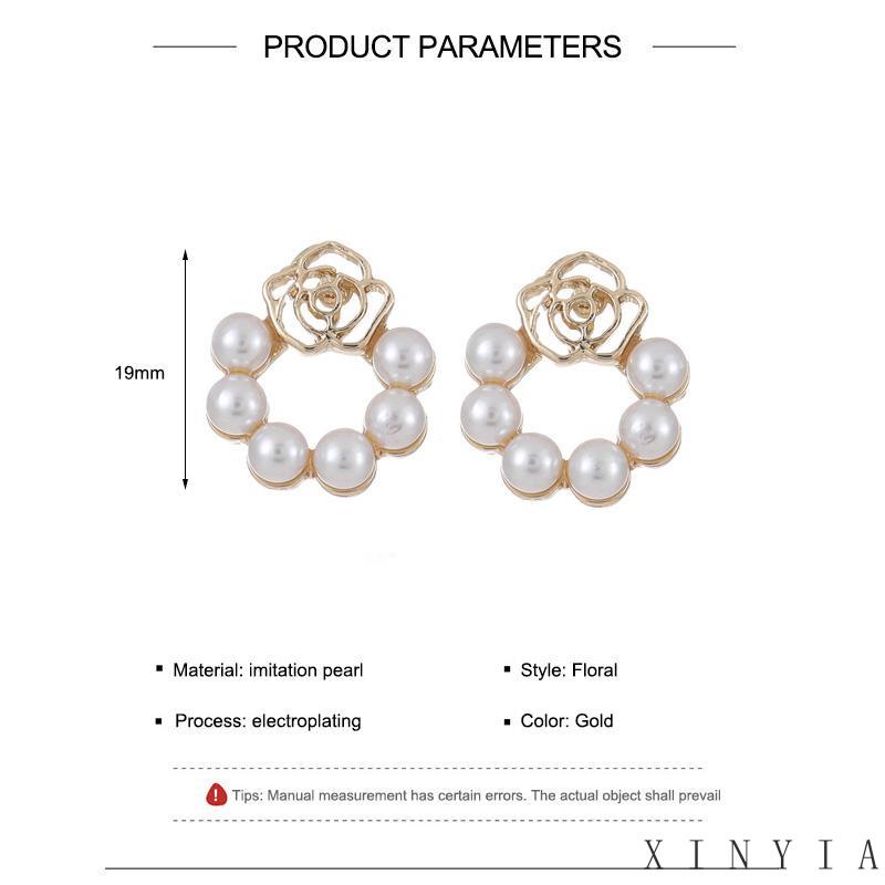 【Bayar di tempat】Anting Stud Bentuk Bunga Mawar Aksen Mutiara Gaya Korea