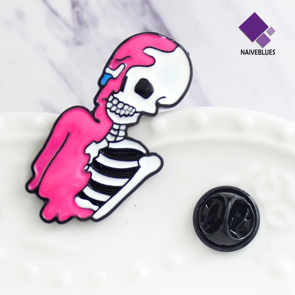 &lt; Naiveblues &gt; Keren Enamel Skeleton Kemeja Kerah Pin Kancing Bros Perhiasan Wanita