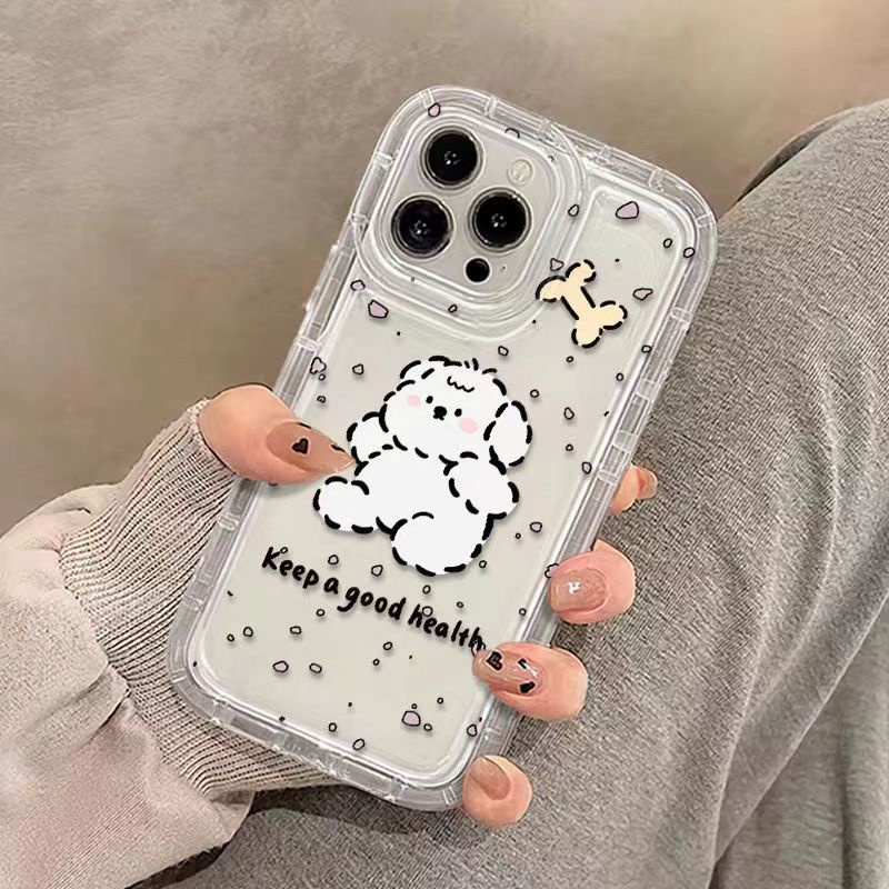 IPHONE Case Ponsel Puppy Cocok Untuk Iphone11 14 14pro 14plus 13 13mini 13pro 13prm iPhone12 7Plus 8Plus Xr XS 13 12mini Pro Max Empat Sudut Casing Ponsel Transparan Tahan Guncangan