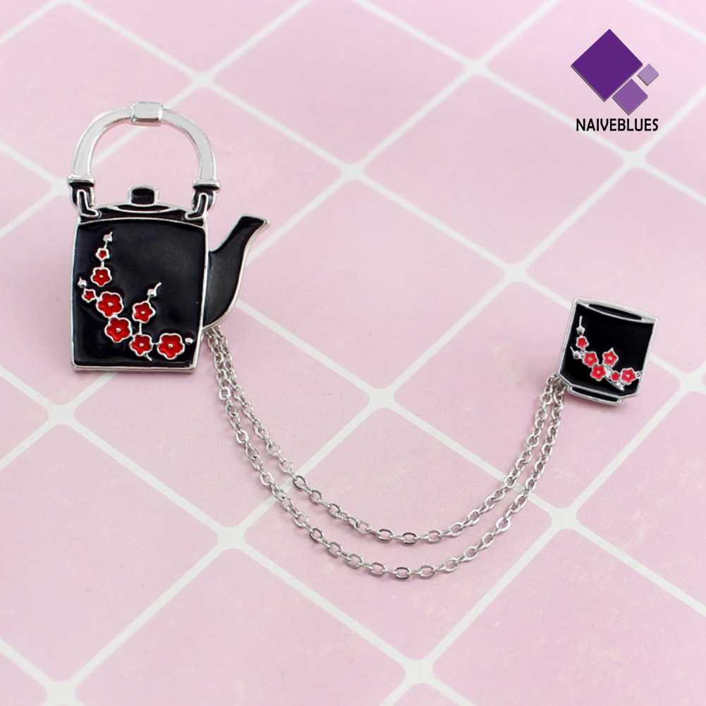 &lt; Naiveblues &gt; Unisex Plum Bunga Teko Cangkir Rantai Rumbai Bros Pin Korsase Hadiah