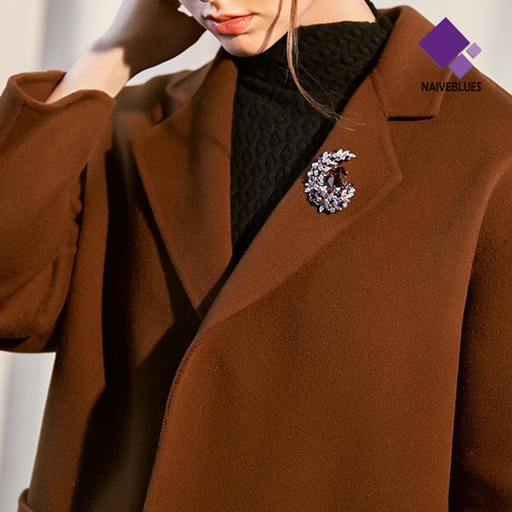 &lt; Naiveblues &gt; Bros Pin Elegan Temperamen Kristal Imitasi Mengkilap Hias Kilau Cerah Hadiah Wanita Bulan