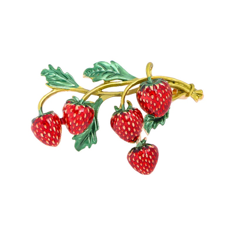 Bros Strawberry Pin Merah Desain Tanaman Permata Lucu Gaya Musim Panas