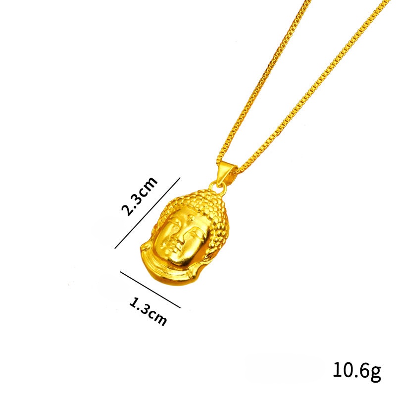 Goldkingdom Perhiasan Fashion 24K Bangkok Aksesoris Ready Stock Liontin Kepala Buddha Antik Dengan Tali Hitam Kalung Maitreya Yang Dapat Disesuaikan