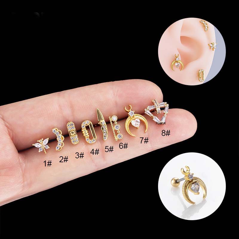 1biji Pin Capung Bentuk Tulang Rawan Tragus Anting Stud Helix Pinna Tindik Lobek 20Gauge Stailness Steel