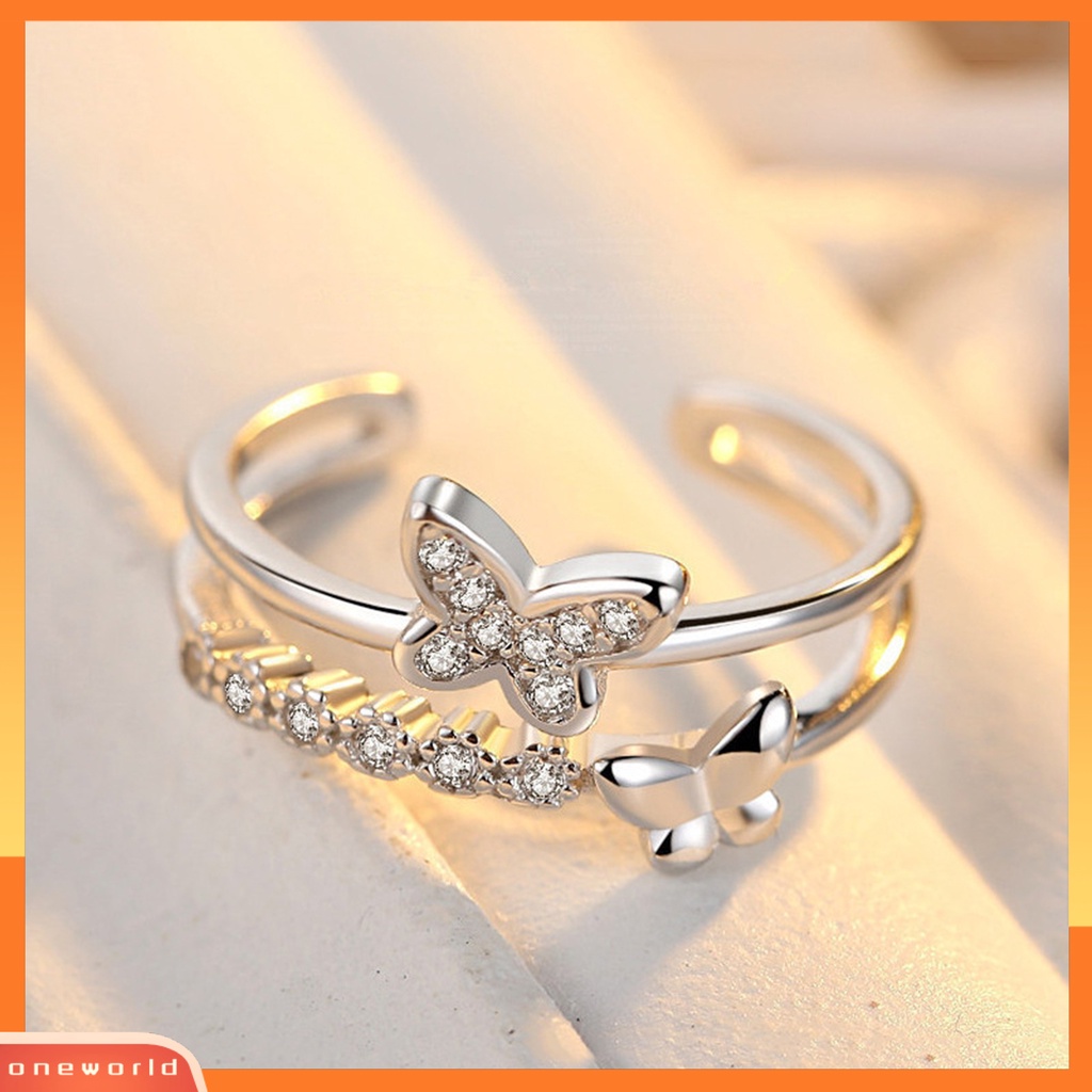 [EONE] Wanita Cincin Cahaya Mewah Berlian Imitasi Mengkilap Kupu-Kupu Dekorasi Cubic Zirconia Adjustable Dress Up Temperamen Berkilau Elektroplating Terbuka Cincin Perhiasan Aksesori