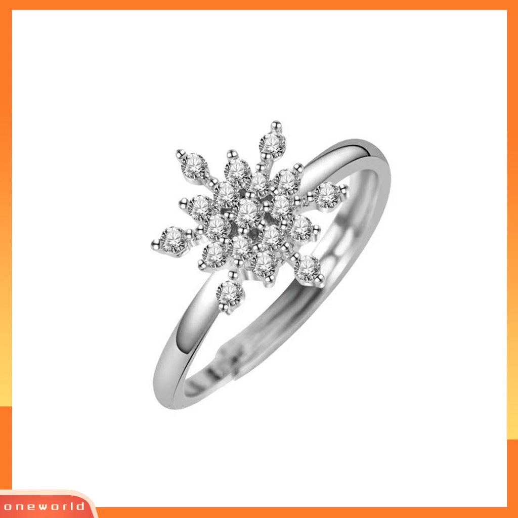 [EONE] Finger Ring Plating Shining Snowflake Decor Cubic Zirconia Nyaman Dipakai Niche Hias Kepribadian Kelas Tinggi Terbuka Cincin Pakaian Sehari-Hari