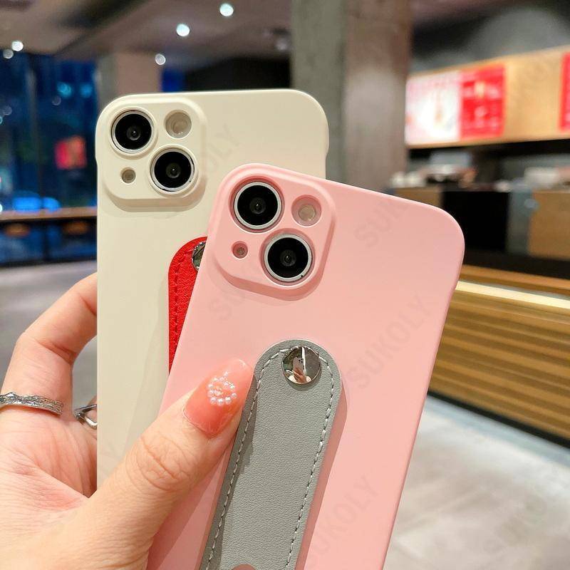 IPHONE Tali Pergelangan Tangan Kulit Mewah Case Telepon Tanpa Bingkai Untuk Iphone14 13 12 Pro MAX Plus Lensa Shockproof Dilindungi Stand Cover Untuk Iphone11