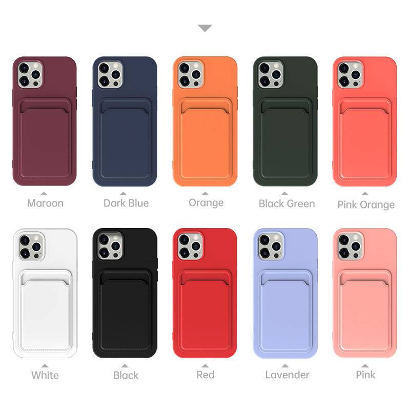 IPHONE Casing Holder Slot Kartu Dompet Untuk iPhone14 13 12 11 Pro MAX Plus Silikon Warna Permen Lapisan Penutup Belakang Tas Untuk iPhone14Plus iPhone14 iPhone13 iPhone12