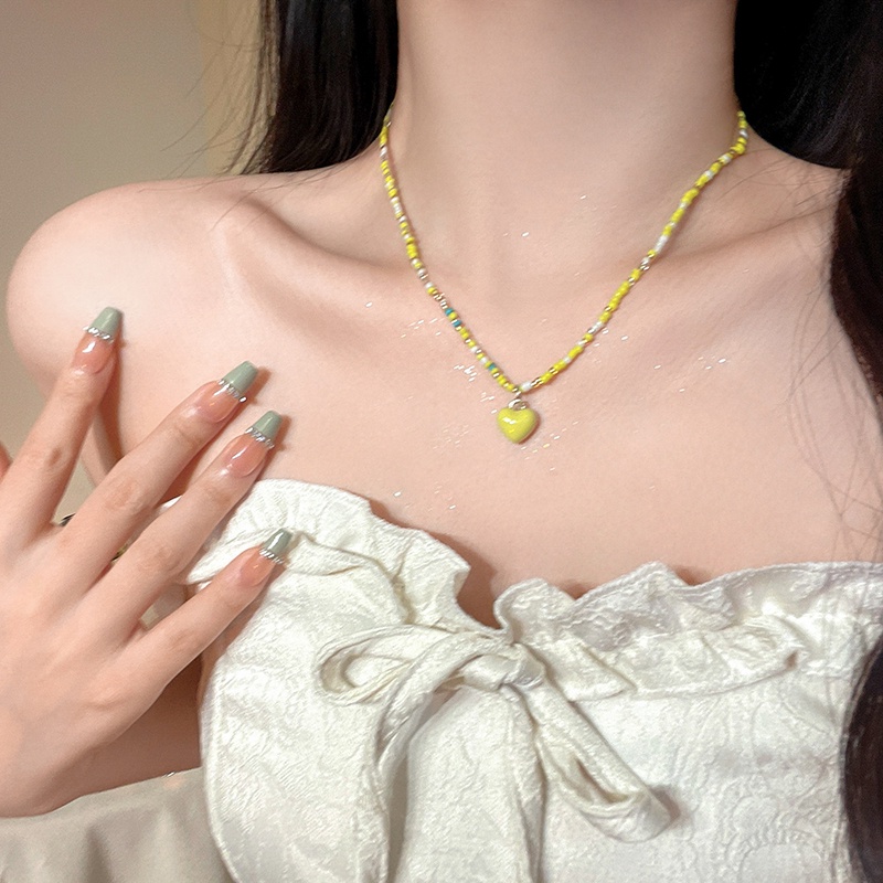 Papaozhu Lucu Warna-Warni Manik-Manik Rantai Glossy Hati Liontin Kalung Untuk Wanita Gadis Bohemia Pelangi Manik-Manik Kalung Liburan Musim Panas Pantai Perhiasan Hadiah