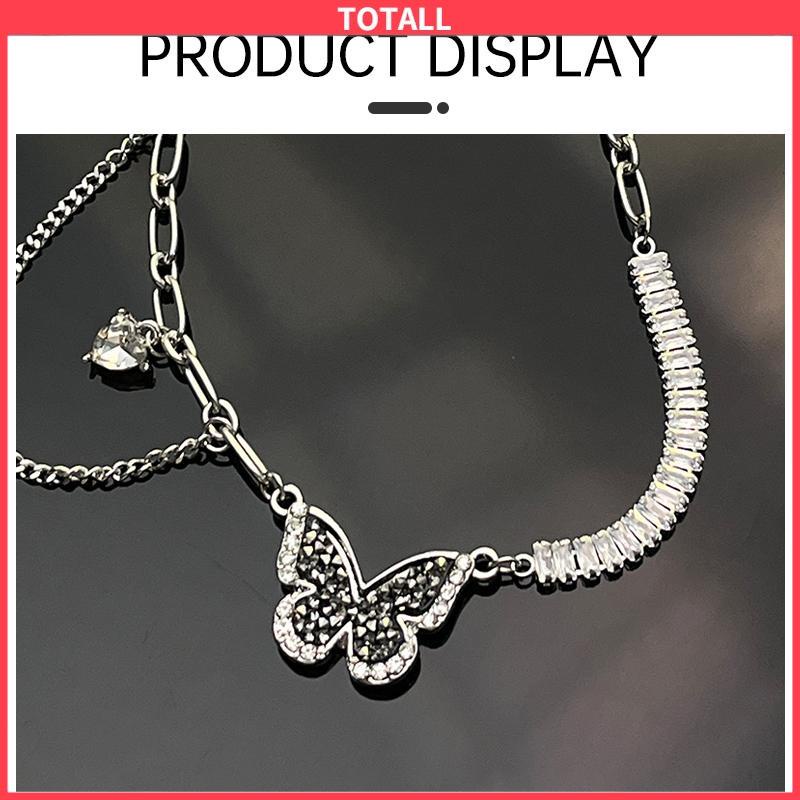 COD Kalung kupu-kupu zirkonia hitam Desain Wanita Premium Kalung Tulang Selangka-Totall