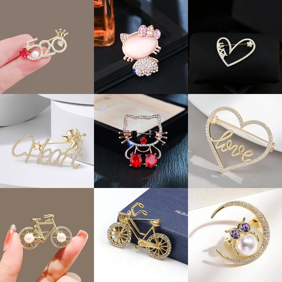 Kartun Baru KT Kucing Fashion Bros Lucu Versi Korea Bertabur Berlian Hewan Surat Logam Pin Anti-Silau Syal Sutra Gesper Perempuan