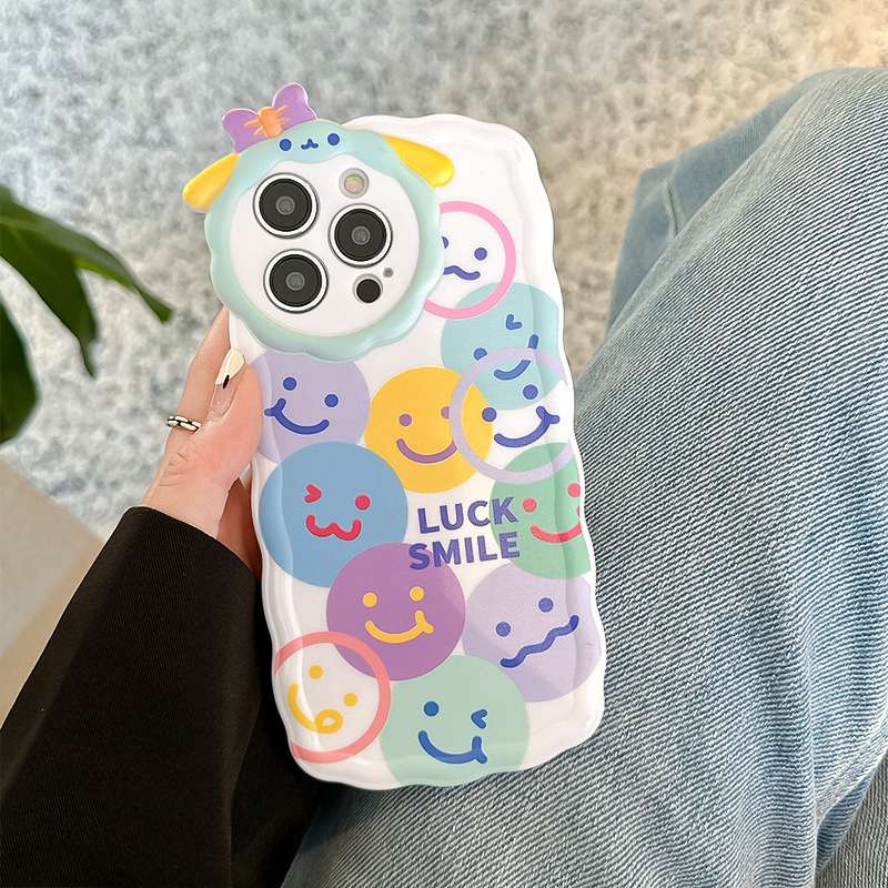 【Lamb Style】Lucky Smile Soft TPU Case HP iP iPhone 11 12 13 14 Pro Max 7 8 + Plus SE 2020 X XS XR Max Girl Woman FTD Casing Apple