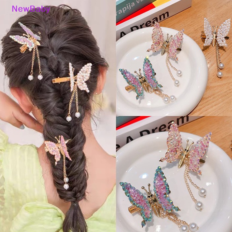 Newbaby Berlian Imitasi Rumbai Bergerak Kupu-Kupu Jepit Rambut Gadis Anak Klip Aksesoris Rambut ID