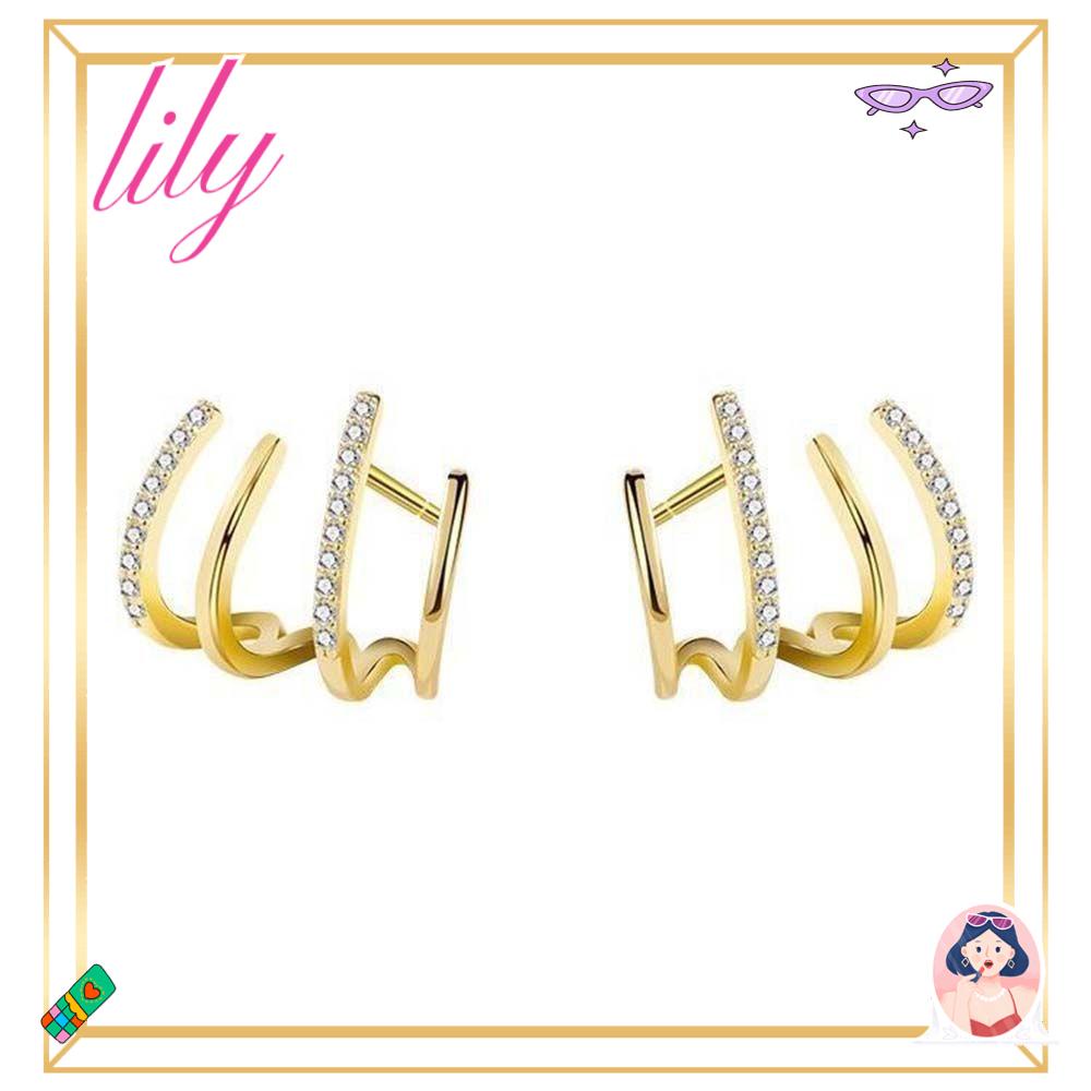 Lily Stud Earrings Simple Four-row S925 Needle Berlian Imitasi Berbentuk U