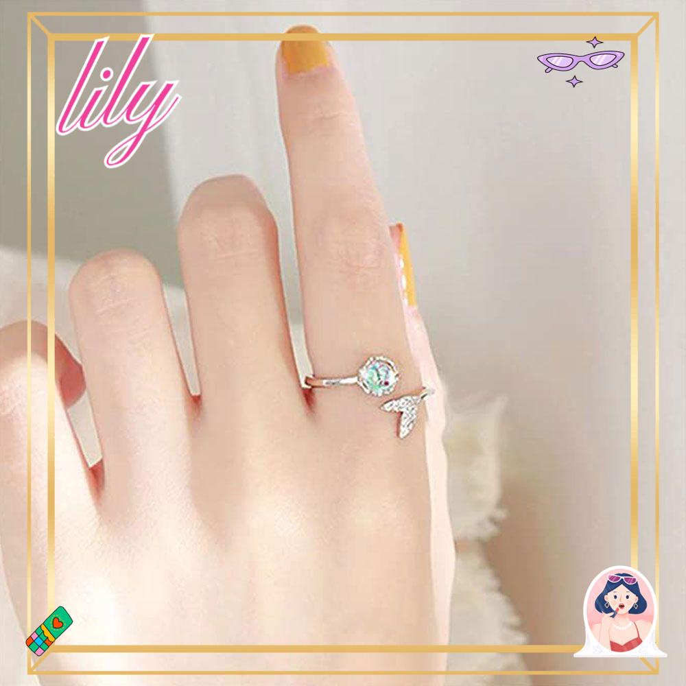 LILY Cincin Wanita Open Rings Perhiasan Kaca Glasir Humanfish Foam