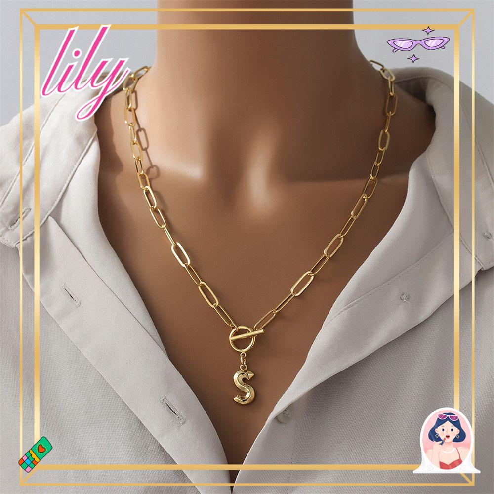 Lily Wanita Kalung Fashion OT Gesper Huruf Lapis Emas A-Z