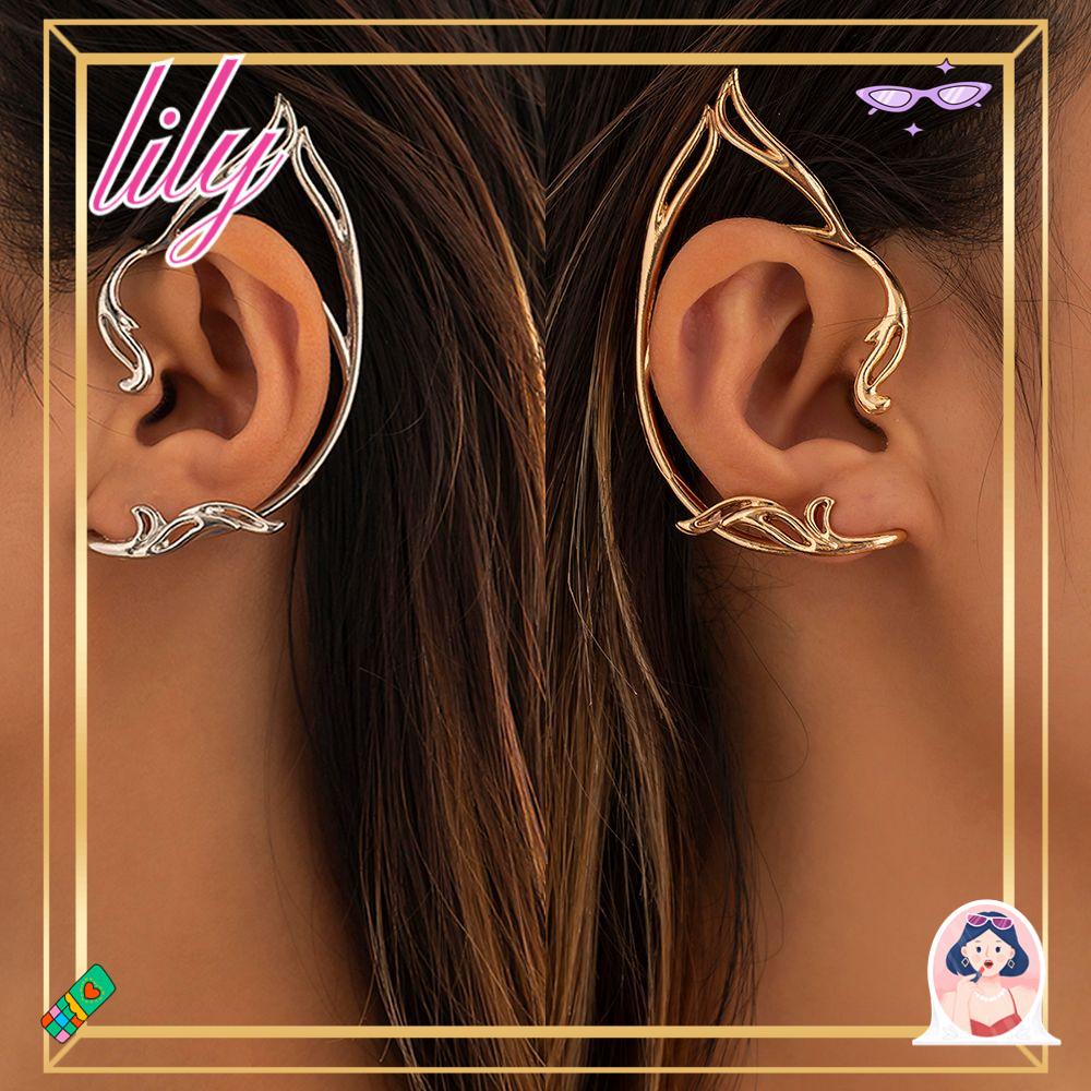 Lily Punk Peri Pesta Kucing Helix Anting Wanita Warna Perak Emas Goth Elf Ear Clip