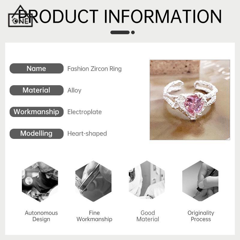 COD❤️Cincin Zirkonia Cinta Sejuk Manis Cincin ganda mode wanita Ukuran dapat disesuaikan-A.one