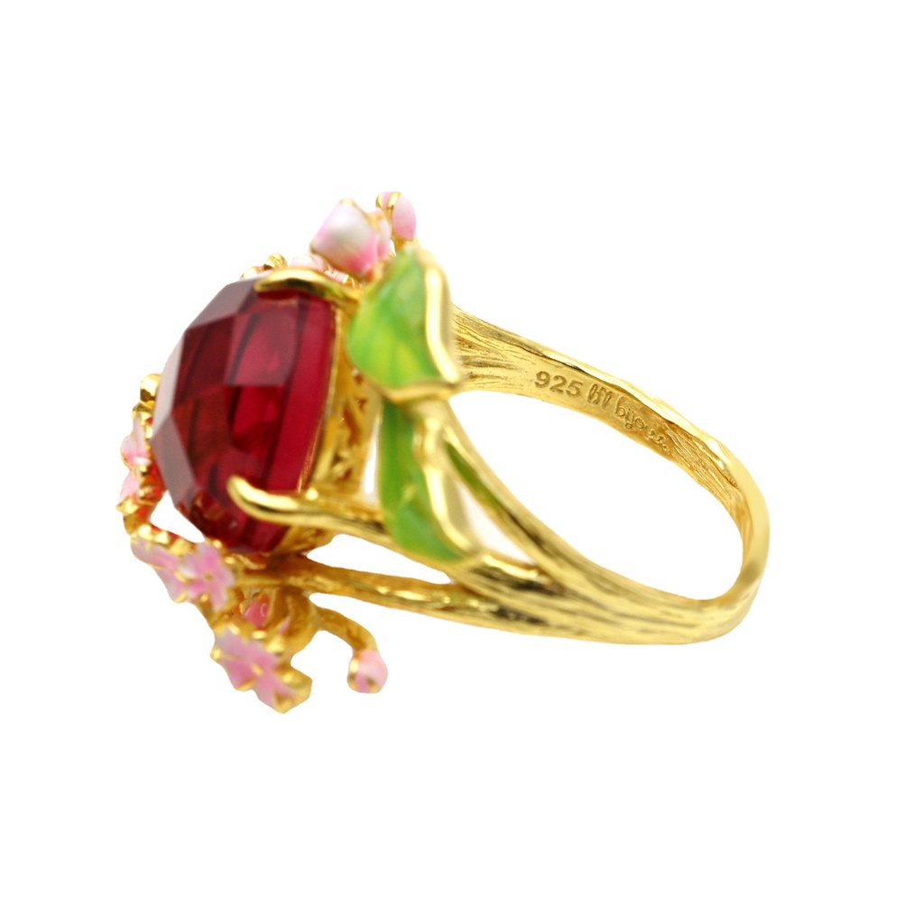Goldkingdom Aksesoris Perhiasan Fashion Ready Stock Merah Muda Gutta Perca Berlian Berlapis Emas 18k Cincin Amethyst Engagement Ring Perempuan