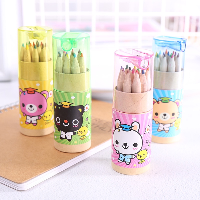 

QLONTONG Pensil Color / Pensil Warna Karakter Kemasan Tabung Murah Import / Pensil Warna 12 IN 1 Free Serutan Pensil /Pencils High Quality