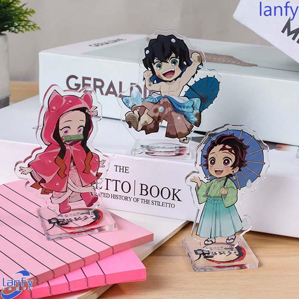 Lanfy Demon Slayer Mainan Model Anime Agatsuma Zenitsu Collectible Toy Acrylic Stand Kimetsu no Yaiba Desktop Standing Card