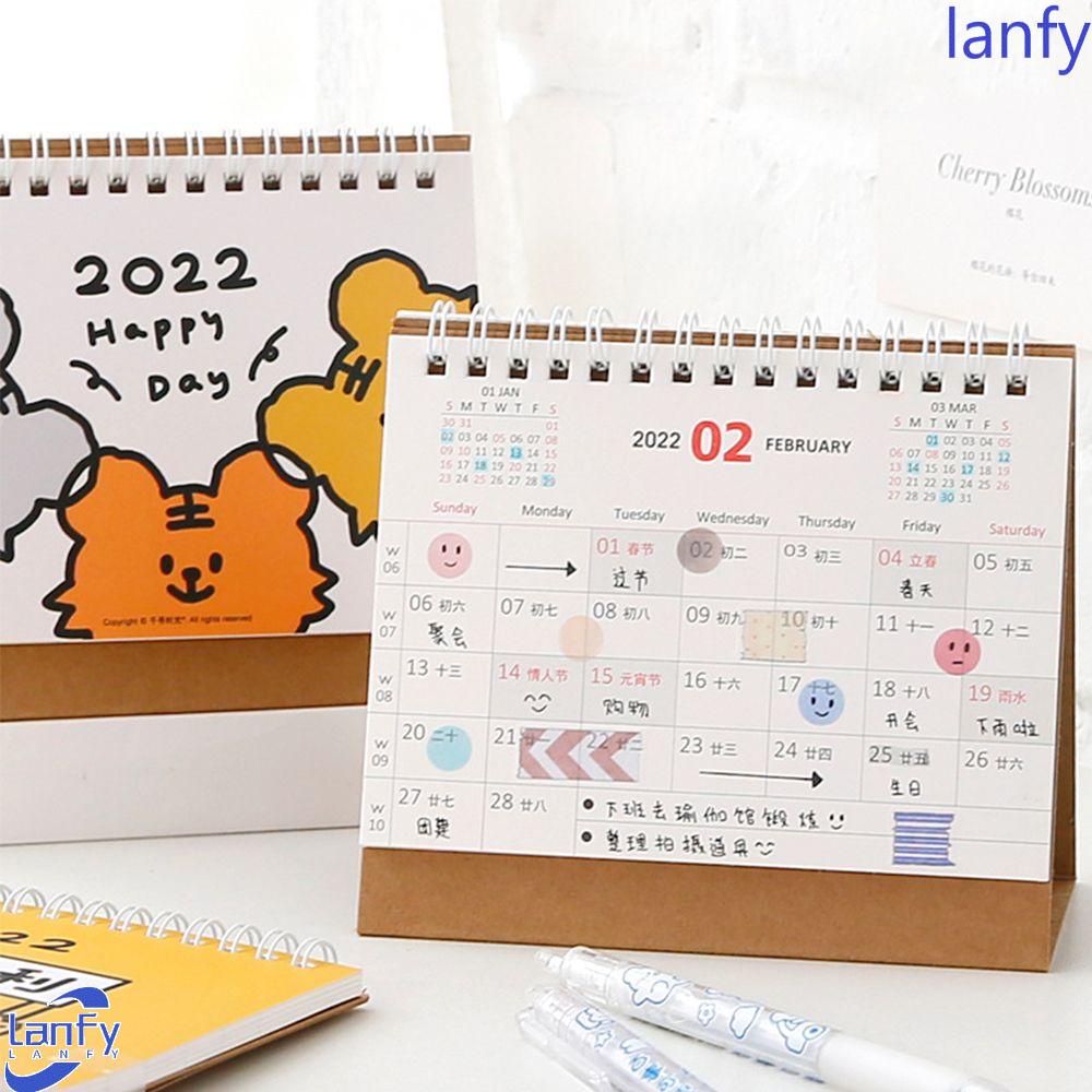 Lanfy Kalender Meja2022 Planner Aksesoris Kartun Perlengkapan Kantor2022Kalender Meja Mini Dual Jadwal Harian Table Planner Monthly Planner Table Calendar