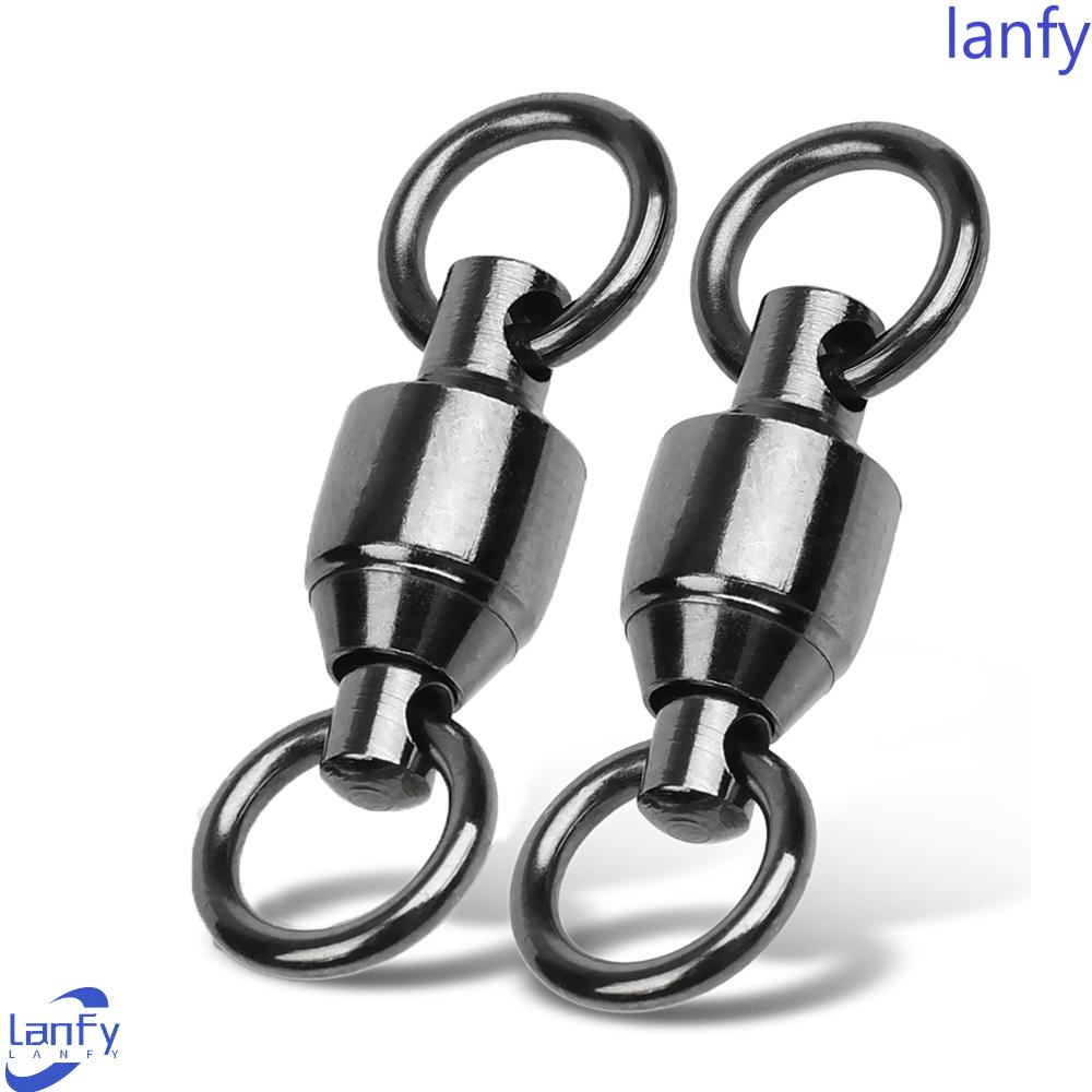 Lanfy Konektor Memancing Hitam Nickle Heavy Duty Dengan Cincin Ganda Barel Aksesoris Pancing Putar Swivel Ring