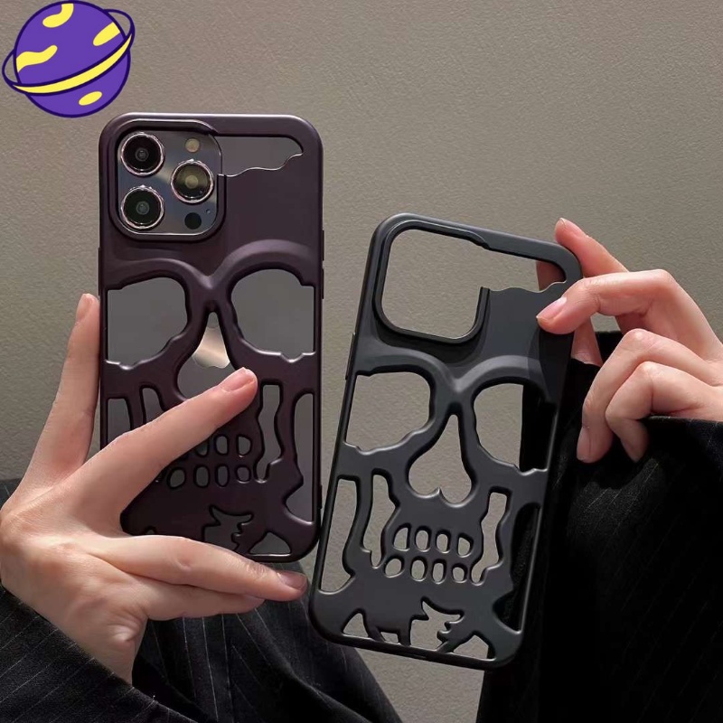 IPHONE Casing Ponsel Keren Berongga Tengkorak Buram Dilapisi Cocok Untuk Iphone14 13 12 11 Pro Max 14Plus Skeleton Matte Surface Phone Case