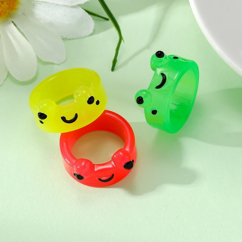 Lucu Mini Kreatif Bercahaya Katak Resin Cincin Fashion Akrilik Rings Untuk Perempuan Lucu Pesta Persahabatan Jari Perjalanan Cincin Musim Panas Kartun Hewan Perhiasan