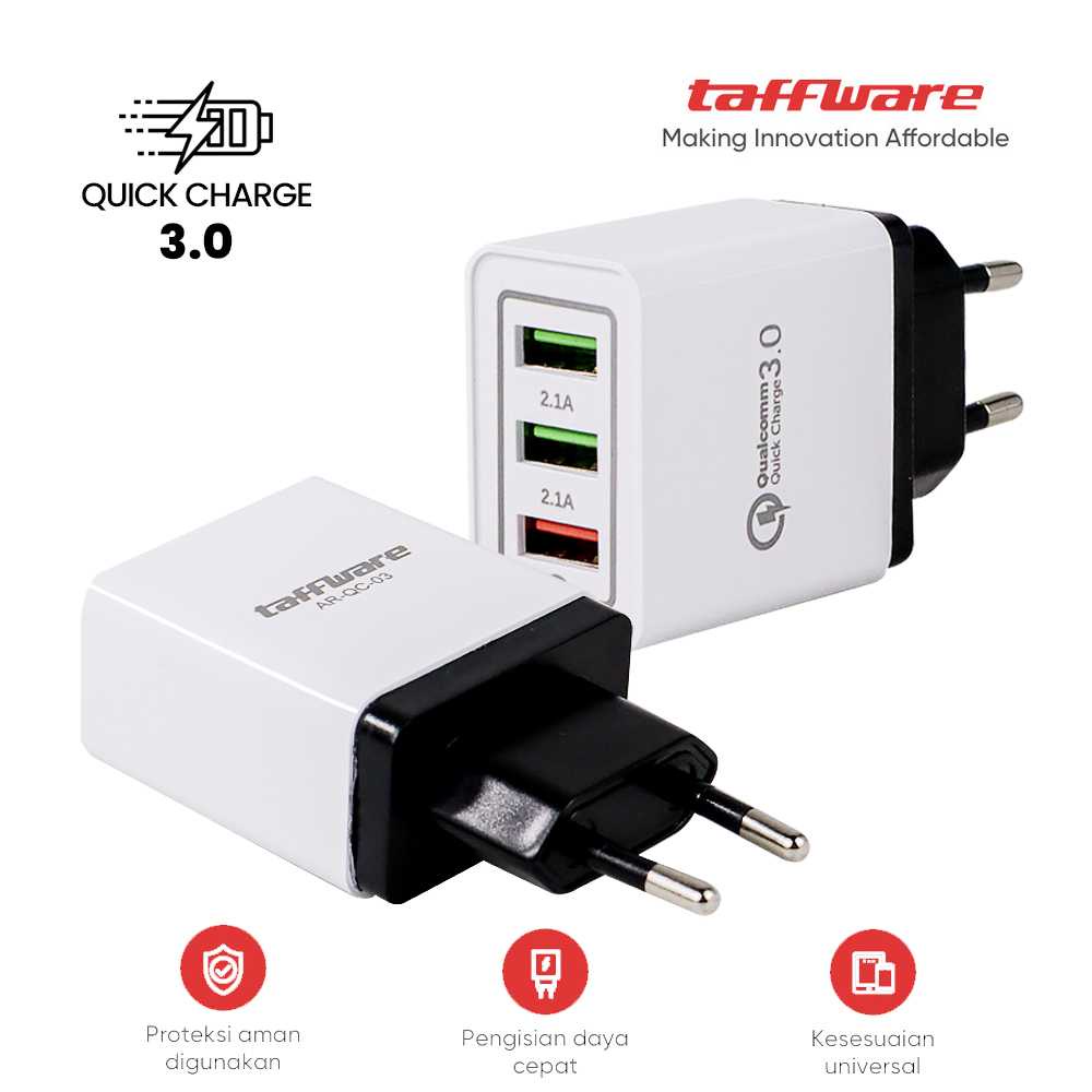 Taffware Charger USB 3 Port Qualcomm QC 3.0 EU Plug - AR-QC-03