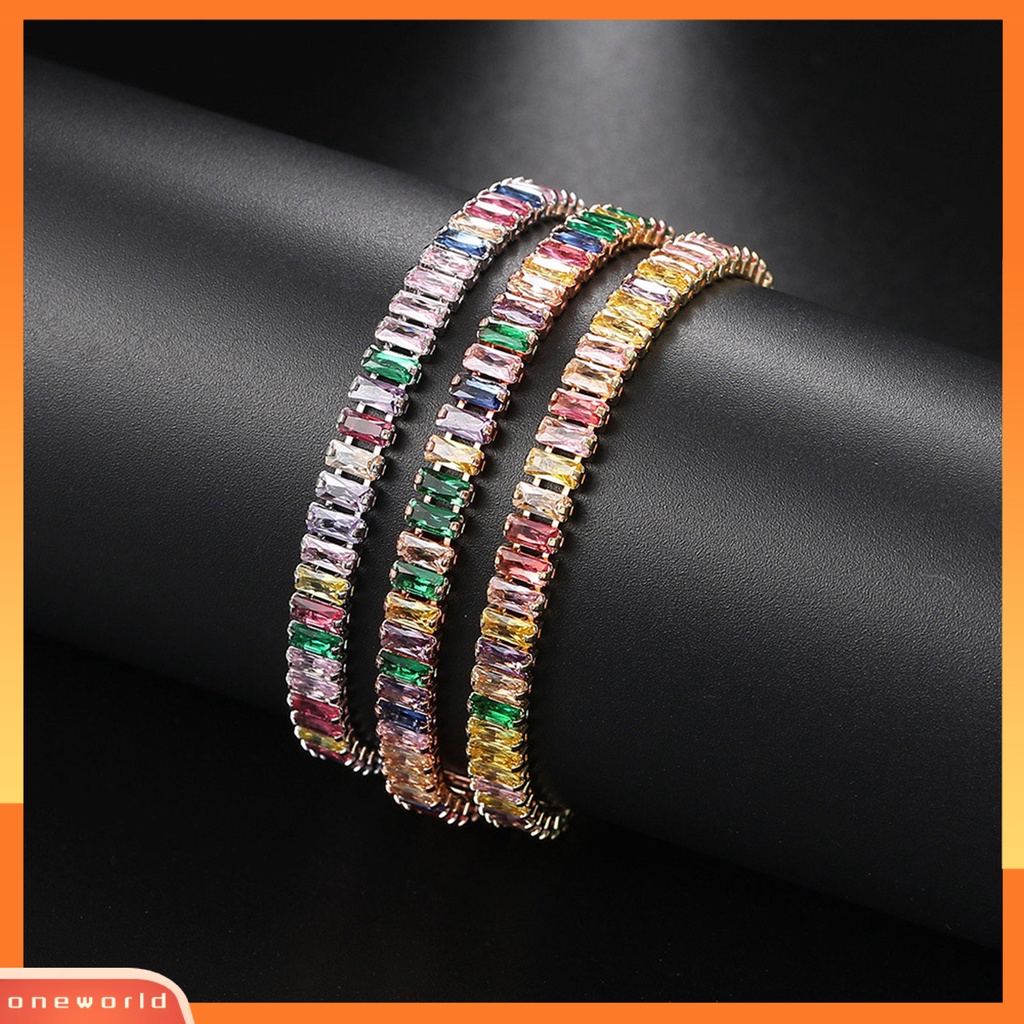 [EONE] Wanita Gelang Warna-Warni Cubic Zirconia Perhiasan Persegi Panjang Berlian Imitasi Gelang Hadiah Ulang Tahun