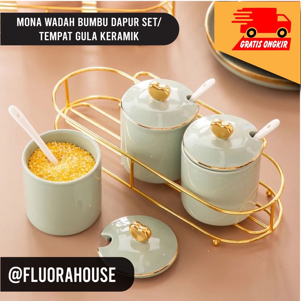 Mona wadah bumbu dapur set/ tempat gula keramik