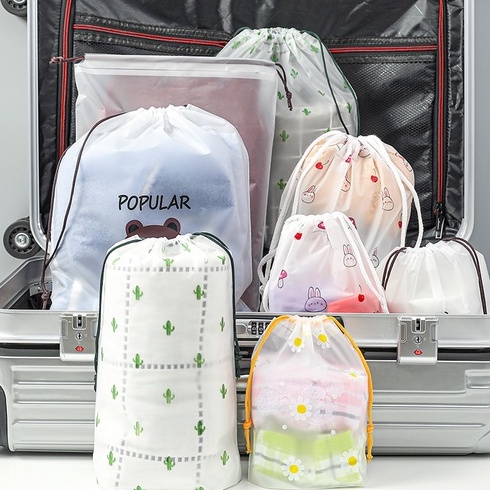 Travel Pouch Serut Organizer Serbaguna Tas Makeup Kosmetik Motif Transparan AntiI Air