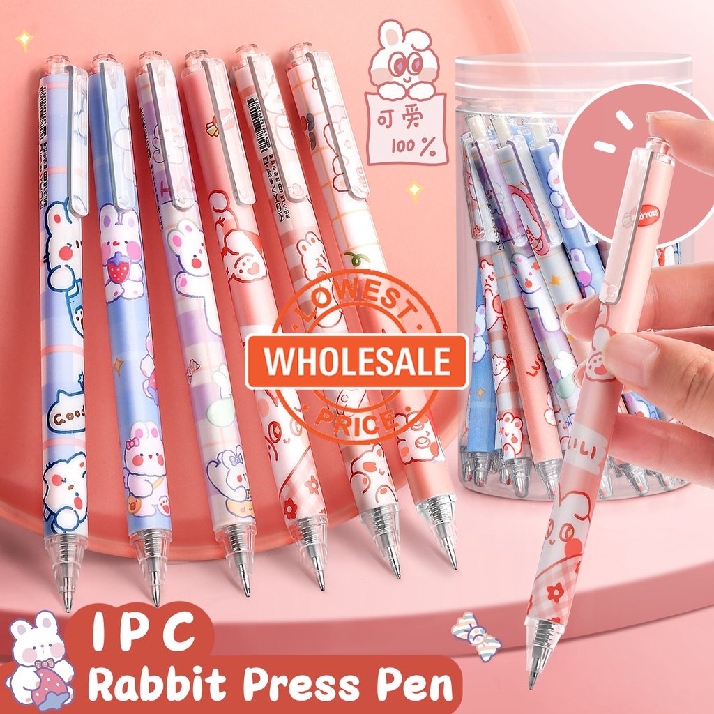 [Harga Grosir] 1PC Random Lucu Kelinci Pena Ditarik Anime Kartun Tekan Jenis Peluru Pulpen 0.5mm Hitam Gel Pulpen Tanda Tangan Gadis Siswa Alat Tulis Kantor Perlengkapan Sekolah