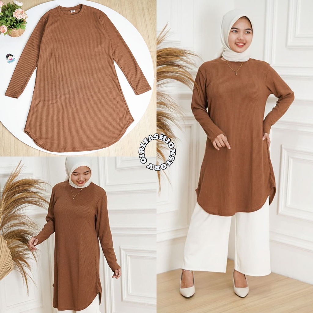 BEFAST - ZFS OOTD WANITA TUNIK ERA / WAFFLE LONG TUNIK / Pakaian Wanita Muslimah / Tunik Polos Formal / Outfit Wanita Hijab Style / Fashion Kekinian Remaja ABG Trendy / Terlaris