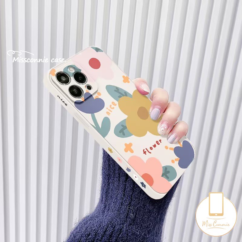 IPHONE Bunga Segar Leanves Case Kompatibel Untuk Iphone11 13 14 12 Pro Max6 7 6S 8plus XR X XS Max 7Plus SE 2020 Lembut Tepi Lurus Sisi Pola Floral Lembut Tpu Phone Cover