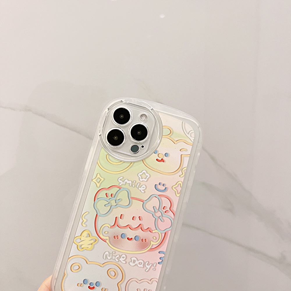 IPHONE Doodle Kartun Gadis Bulat Pelindung Lensa Kamera Semi Transparan Phone Case Cover Untuk Iphone7 8 PLUS X XR XS 11 12 13 14 PRO MAX SE 2020